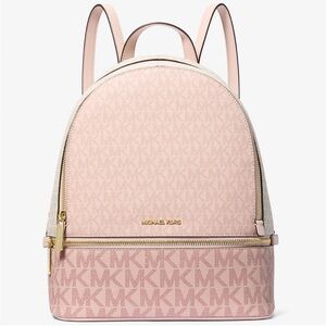 Michael Kors Rhea Medium Color-Block Signature Logo Backpack Powder Blush Multi